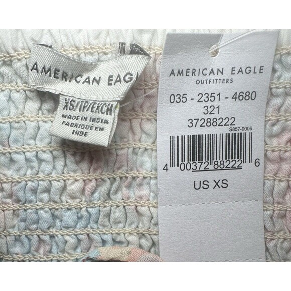 AMERICAN EAGLE Cropped Floral Cinch‎ Front Smocked Back Ruffle Halter XS NWT - Picture 5 of 10